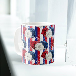 Patriottisch rood wit blauw Roos Stripe Koffiemok