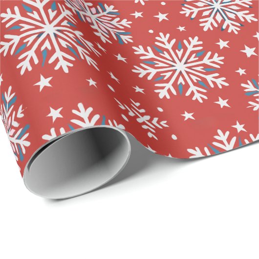 Patriottisch Rood Wit Blauw Sneeuwvlok Kerstverpak Cadeaupapier (Rol Hoek)