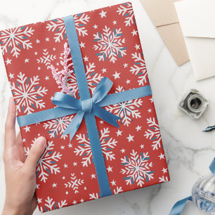 Patriottisch Rood Wit Blauw Sneeuwvlok Kerstverpak Cadeaupapier