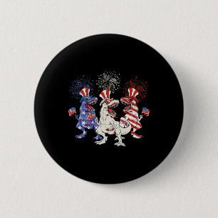 Patriottisch Rood Wit Blauw T Rex Dinosaurus Vuurw Ronde Button 5,7 Cm
