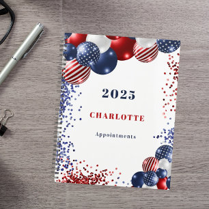 Patriottisch rood wit blauw zwarte ballonnen naam planner