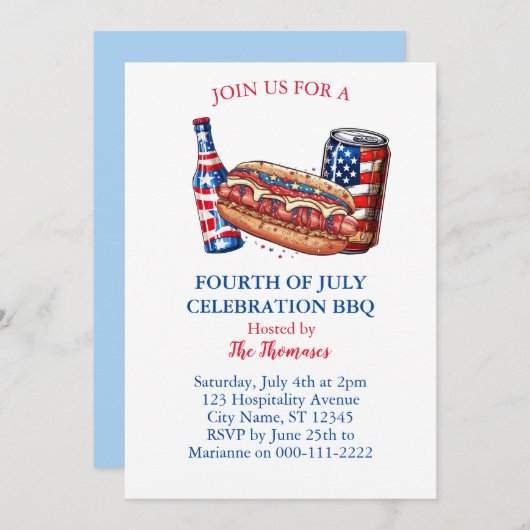 Patriottisch Rood Wit en Blauw 4 juli BBQ Party Kaart (Voorkant / Achterkant)