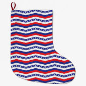 Patriottisch rood wit en blauw chevron grote kerstsok (Voorkant)
