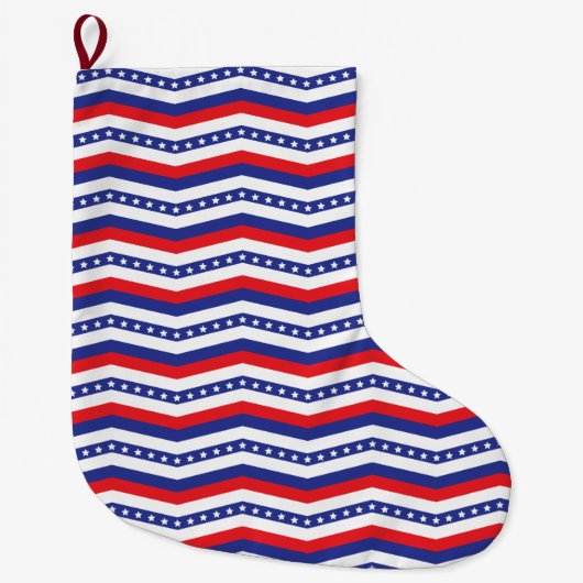 Patriottisch rood wit en blauw chevron grote kerstsok (Voorkant)