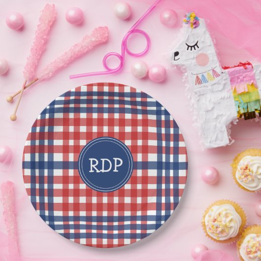 Patriottisch rood wit en blauw geplakt papieren bordje (Feest)