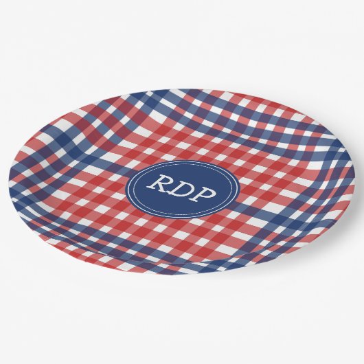 Patriottisch rood wit en blauw geplakt papieren bordje (Gekanteld)