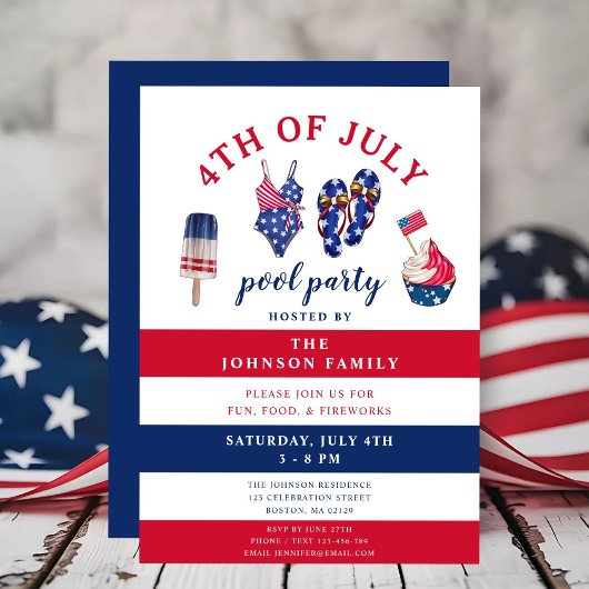 Patriottisch rood wit en blauw juli pool partij 4e kaart