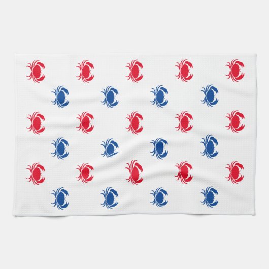 Patriottisch rood wit en blauw krab patroon theedoek (Horizontaal)