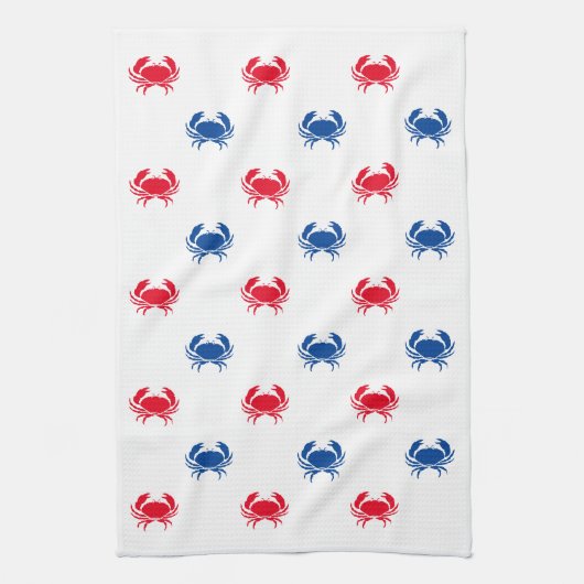 Patriottisch rood wit en blauw krab patroon theedoek (Verticaal)