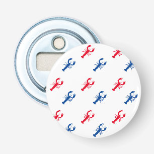 Patriottisch rood wit en blauw kreeftenpatroon button flesopener