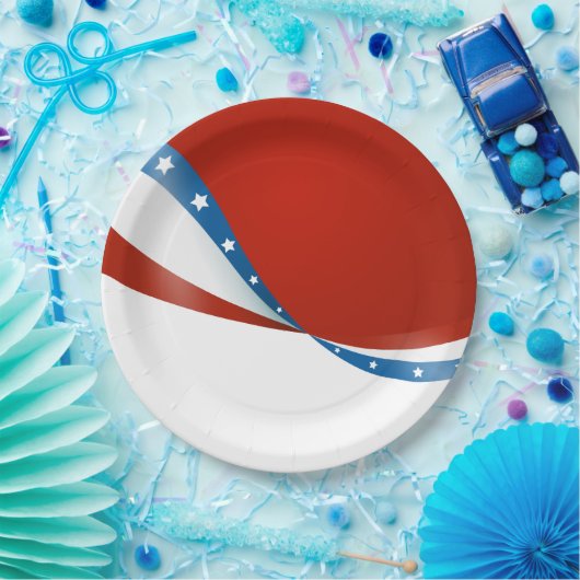 Patriottisch Rood Wit en Blauw met Sterren Papieren Bordje (Feest)