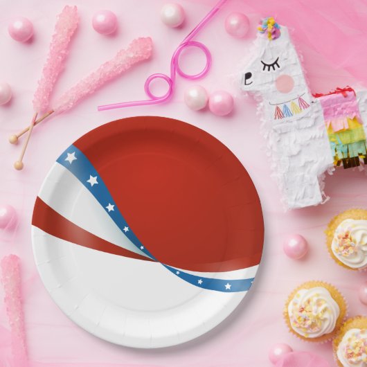 Patriottisch Rood Wit en Blauw met Sterren Papieren Bordje (Feest)