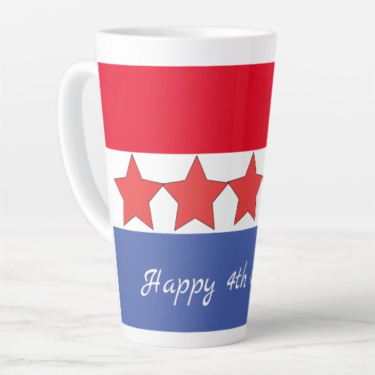 Patriottisch rood wit en blauw op 4 juli latte mok (Linkerhoek)