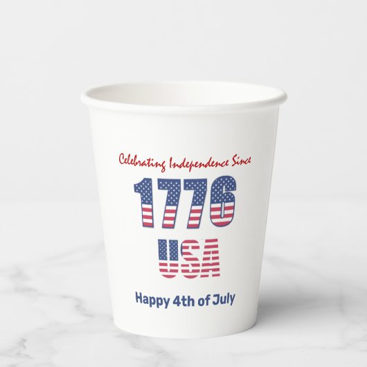 Patriottisch rood wit en blauw op 4 juli papieren bekers (Achterkant)