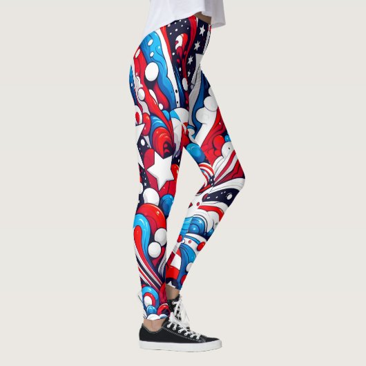Patriottisch Rood, Wit en Blauw Vierde van juli Leggings (Rechts)