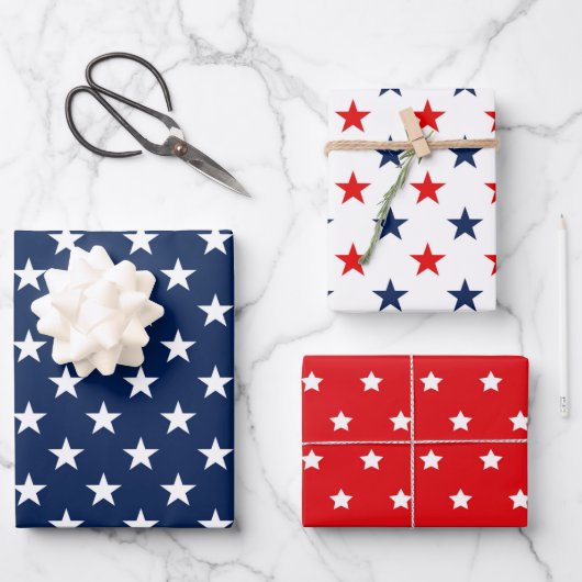 Patriottisch rood, wit en blauw Vlag Stars Patroon Inpakpapier Vel (Voorkant)