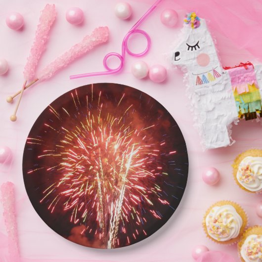 Patriottisch rood, wit en blauw vuurwerk II Papieren Bordje (Feest)