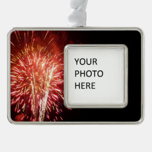 Patriottisch rood, wit en blauw vuurwerk II Verzilverd Kader Ornament