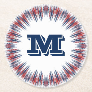 Patriottisch Rood Wit en Blauw Vuurwerk Monogram Ronde Kartonnen Onderzetter