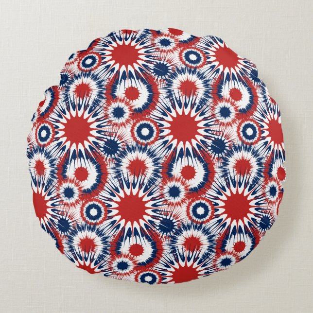 Patriottisch rood wit en blauw vuurwerk rond kussen (Voorkant)