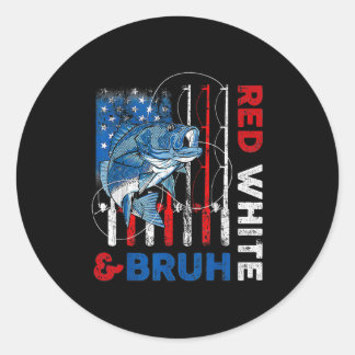 Patriottisch Rood Wit & Kamp; Bruh Amerika Vissen Ronde Sticker