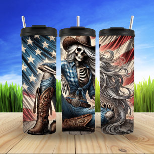 Patriottisch skelet Cowgirl Thermosbeker