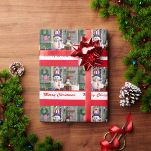 Patriottisch Snowman Penquin-kerstpapier Cadeaupapier