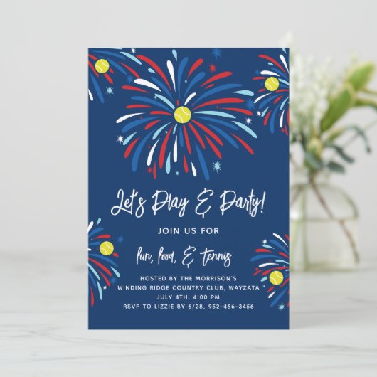 Patriottisch Tennis & Vuurwerk 4 juli Feest Kaart (Staand voorkant)