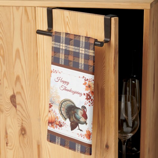 Patriottisch Turkije Thanksgiving op Plaid Theedoek (Derde Gevouwen)