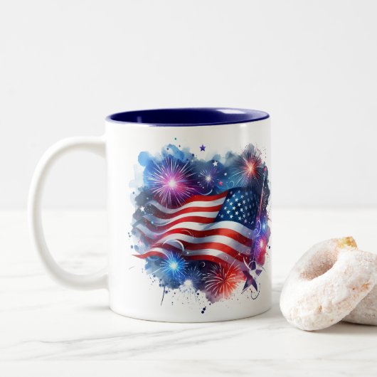 Patriottisch Tweekleurige Koffiemok (Met donut)