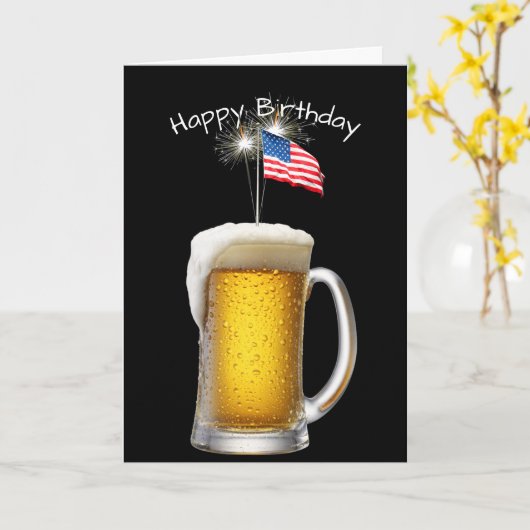Patriottisch Verjaardagsbier met Sparklers Kaart (Gele Bloem)