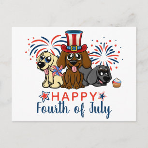 Patriottisch Vierde juli Dogs Fireworks Cute Briefkaart