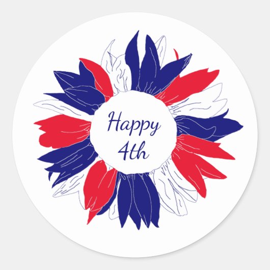 Patriottisch Vierde juli Floral Red White Blue Ronde Sticker (Voorkant)