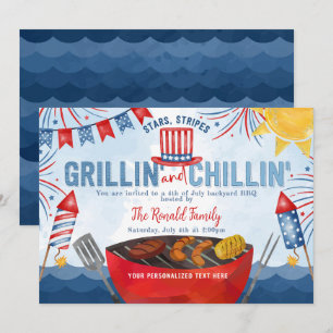 Patriottisch vuurwerk 4 juli achtertuin BBQ Party Kaart