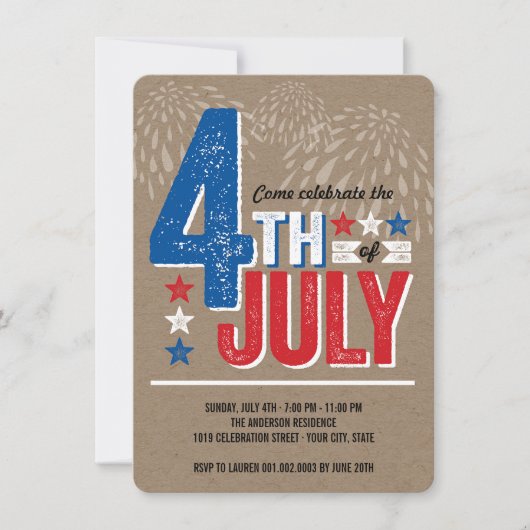 Patriottisch vuurwerk Vierde juli Partij nodigt ui Kaart (Voorkant)