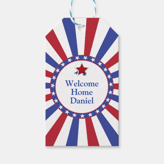 Patriottisch Welkom Home Rood Wit en Blauw Cadeaulabel (Voorkant)