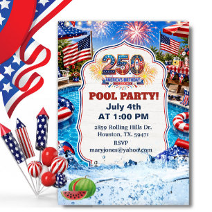 Patriottisch Zwembadfeestje Amerika's 250e Verjaar Kaart