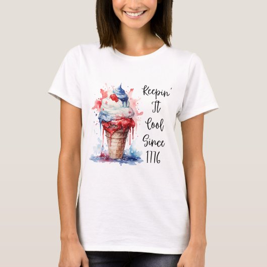 Patriottische 4 juli Ice Cream T-Shirt (Voorkant)