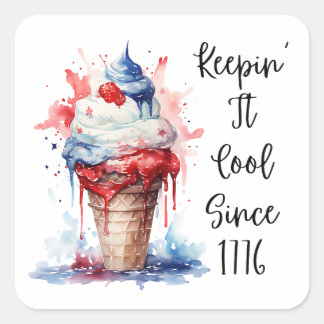 Patriottische 4 juli Ice Cream T-Shirt Vierkante Sticker