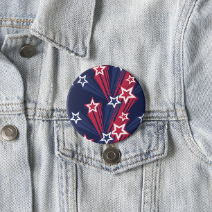 Patriottische 4 juli sterren rood wit en blauw ronde button 7,6 cm