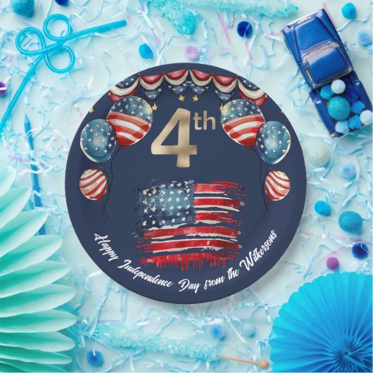 Patriottische 4 juli Viering op Navy Blue Papieren Bordje (Feest)