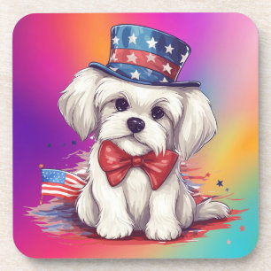 Patriottische 4 juli witte cute puppy hond-43568 bier onderzetter