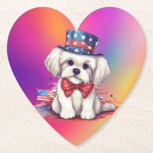 Patriottische 4 juli witte Mooie Puppies Hond-4356 Kartonnen Onderzetters