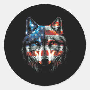 Patriottische 4 juli Wolf Amerikaanse vlag Wolf L Ronde Sticker