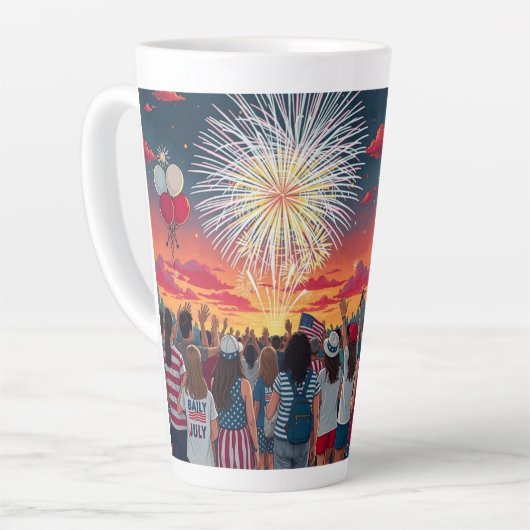 Patriottische 4th of July Vuurwerk Viering Menigte Latte Mok (Linkerhoek)