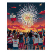 Patriottische 4th of July Vuurwerk Viering Menigte Perfect Poster (Voorkant)