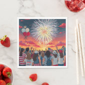 Patriottische 4th of July Vuurwerk Viering Menigte Servet (Insitu)