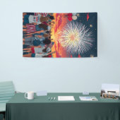 Patriottische 4th of July Vuurwerk Viering Menigte Spandoek (Beurs)