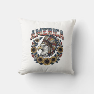 Patriottische Adelaar Amerika Zonnebloem Retro Kussen