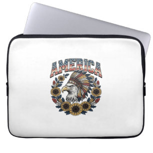 Patriottische Adelaar Amerika Zonnebloem Retro Laptop Sleeve